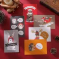 Cartoon animal Christmas greeting cards with English holiday messages set - Set of 6 With Envelopes