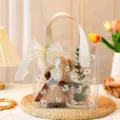 Bolso de regalo transparente de PVC estilo Ins con margaritas y elegante asa de cuero - S / Asa Beige (Bolsa Individual)
