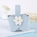 Light blue leather wedding favor candy bag with decorative white flower handle - Blue with White Flower / Blue