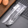 Portable stainless steel cutlery set with knife and fork in clear plastic packaging - Knife Fork & Spoon (Bagged)