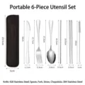 Portable 6-piece 304 stainless steel cutlery set including fork, spoon, and knife - 6-Piece Portable Set (With Box)