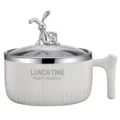Weiße 304 Edelstahl-Lunchschüssel mit silbernem Hasengriff und Glasdeckel - Hase 304 Cremeweiß