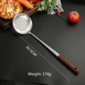 Espumadera extra larga de acero inoxidable con mango de madera de eucalipto, 43,5 cm - Espumadera Grande 201 (Eucalipto)