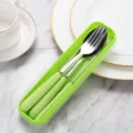 Portable stainless steel cutlery set with candy green ceramic handles in a storage box - Three-Piece Set / Green