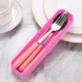 Portable stainless steel cutlery set with pink ceramic handles and pink storage case - Three-Piece Set / Pink