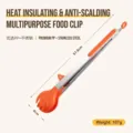 Long stainless steel food tongs with vibrant orange handle and built-in table stand - 14" / Round Head / Orange Red