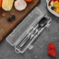 Portable black stainless steel spoon and chopsticks set in clear case - Spoon Chopsticks Set (Black Large)