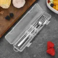 Portable stainless steel cutlery set including spoon, fork, and chopsticks in clear case - Spoon Fork Chopsticks Set (Silver Large)