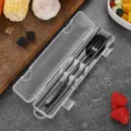 Portable 3-piece black cutlery set with spoon, fork, and chopsticks in a clear case - Spoon Fork Chopsticks Set (Black Large)