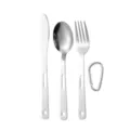 Portable stainless steel cutlery set with knife, fork, spoon and carabiner for camping - Double Hole Cutlery Set With Carabiner