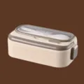 Scatola bento isolata in acciaio inox 304 beige e marrone con cucchiaio incluso. - Strato Singolo (Bordo Caffè)