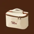 Borsa termica portatile color crema e marrone con manico e cerniera resistente - Borsa Termica
