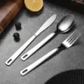 Portable stainless steel cutlery set with hollow handles includes knife fork and spoon - Single Hole Cutlery Set (Without Carabiner)