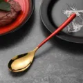 Premium stainless steel gold spoon with sleek red handle for luxury table settings - Dinner Spoon / Red
