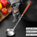 Professional stainless steel soup ladle with Lithocarpus wood handle for home kitchen - Soup Spoon