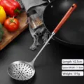 Professional stainless steel skimmer with a long durable wooden handle for kitchen cooking - Large Skimmer