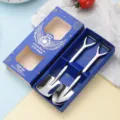 Kreatives 304 Edelstahl Schaufel-Löffel-Geschenkset für Kaffee und Dessert in blauer Box - Naturfarben Schaufel-Set / 2er Set (Mit Geschenkbox) / Blaue Geschenkbox