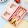 Kreatives goldener Edelstahl Schaufellöffel Dessert Set in schöner rosa Geschenkbox - Gold 2-Teiliges Set / 2er Set (Mit Geschenkbox) / Rosa Geschenkbox