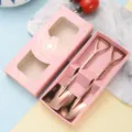 Zweiteiliges schaufelförmiges Löffelset aus Edelstahl in rosa Geschenkschachtel - Roségoldenes 2-teiliges Set / 2er Set (Mit Geschenkbox) / Rosa Geschenkbox