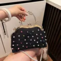 Elegant black evening bag with colorful pearls and floral detail for formal parties - Black