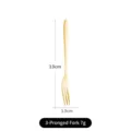 Gold 304 stainless steel 3-prong dessert and fruit fork, size 13cm by 3.9cm, weight 7g - Gold Mirror Polished Three-Prong Fork