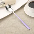 Elegant long handle 304 stainless steel Korean honey spoon with purple painted handle - Spoon / Purple