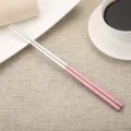 Pink 304 stainless steel Korean style chopsticks with polished silver tips - Chopsticks / Pink