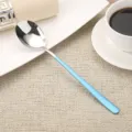 Long handle 304 stainless steel spoon with a minimalist light blue painted handle. - Spoon / Blue