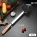 Professionelles Nudelsieb aus Edelstahl mit langem Holzgriff und tiefem Netzkorb. - Flacher Holzgriff Lang (12#)