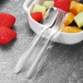 Minimalist stainless steel mini dessert spoon and fruit fork set in clear packaging - Pointed Tail Spoon Fork Set
