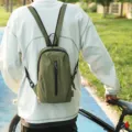 Green nylon outdoor cycling chest bag with multi-functional pockets for commuting and travel - Green