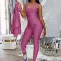 Pink honeycomb activewear detail featuring matching yoga tank, leggings and jacket. - Purple