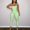 Summer sexy slim fit ribbed camisole jumpsuit for women, casual sleeveless outfit. - S / Pale Green