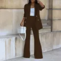 Women solid color casual blazer and wide leg pants two piece set autumn fashion suit - 3XL / Black