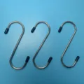 Stainless steel S hooks, heavy duty hanging hooks with rubber caps for kitchen, closet, office. - Default