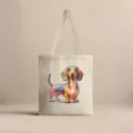 Vista detallada de la ilustración de perro salchicha en un bolso de lona. - Teckel de Arte Colorido (jiayingstd128) / 34*39cm