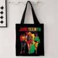 Bolso tote de lona negra con vibrante estampado de Juneteenth y mapa de África - Estilo Mujeres Afroamericanas (jiayingstd169) / 34x39cm