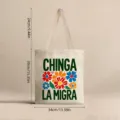 Bolso de lona con flores Chinga La Migra y dimensiones de 34x39cm especificadas - Letra Verde Flor de Color (jiayingstd122) / 34*39cm