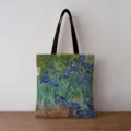Vintage oil painting canvas tote bag featuring Van Gogh's Irises on a wooden surface. - Purple Irises Style (jiayingstd130) / 34x39cm