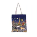 Bolso de lona vintage con estampado de arquitectura de París, Torre Eiffel y gatos - Arquitectura de París y Gato-Estampado Azul Oscuro (jiayingstd141) / 34*39cm