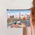 Close-up of the vintage Paris city print on this versatile zipper cosmetic pouch - Paris Tower (jiayingpbb0443)