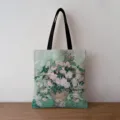 Detailed view of large capacity canvas tote bag with vintage rose oil painting print - Roses Style (jiayingstd131) / 34x39cm