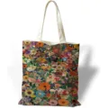 Grande borsa tote in tela con stampa a olio floreale vintage multicolore - Fiori Artistici Stampati (jiayingstd307) / 34x39