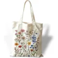 Bolso de lona vintage con pintura al óleo de flores silvestres para compras y estudiantes - Estilo de Ilustración de Flores Silvestres Vibrantes (jiayingstd331) / 34x39cm