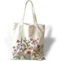 Detalle de estampado floral vintage en bolso de compras de lona blanca minimalista - Estilo Floral Artístico Colorido (jiayingstd332) / 34x39cm