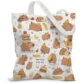 Cute cartoon capybara print canvas tote bag featuring keep happy every day slogan - Funny Capybara Pattern (jiayingstd346) / 34x39cm