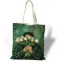 Borsa tote in tela pittura a olio ragazza con tulipani bianchi e design di grande capacità - Ragazza con Tulipani (jiayingstd310) / 34x39