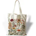 Primer plano del estampado floral estilo pintura al óleo en una bolsa de lona blanca - Estilo Floral de Arte Rojo Oscuro (jiayingstd334) / 34x39cm