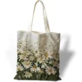 Vista detallada del bolso de lona con estampado de margaritas estilo de pintura al óleo. - Estilo de Pintura al Óleo de Margaritas Frescas (jiayingstd335) / 34x39cm