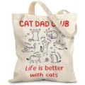 Detail view of canvas tote bag featuring cute cat illustrations and Cat Dad Club text - Cat Dad Club Pattern (jiayingstd347) / 34x39cm